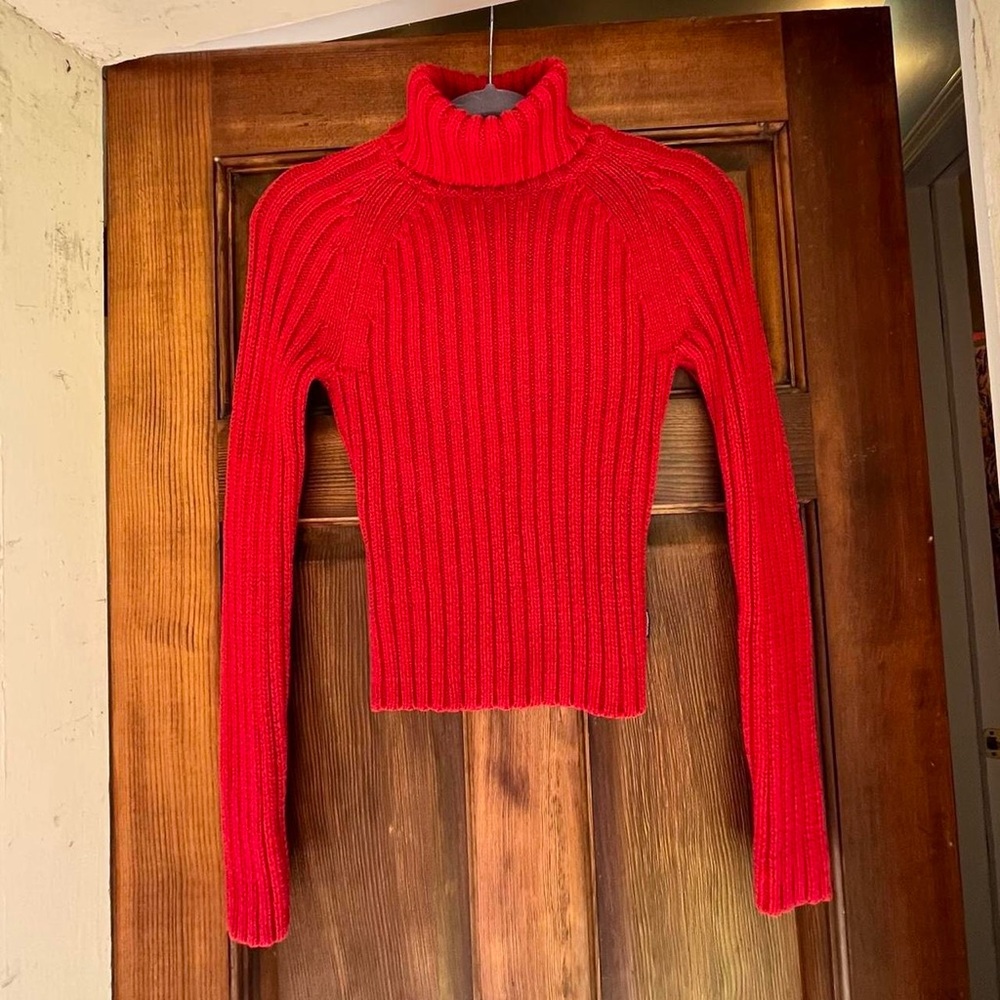 Y2K Vintage Abercrombie & Fitch Thick Ribbed Red Cotton Turtleneck Sweater Small